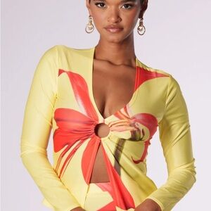 NWT akira Yellow and Red Floral cut out Blouse